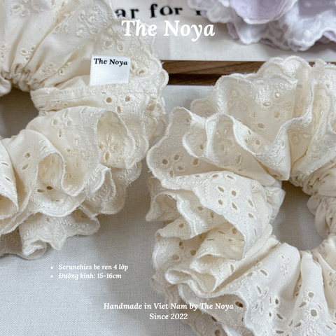 [SIÊU TO] Scrunchies 4 lớp màu be The Noya siêu bồng bềnh thô pha ren
