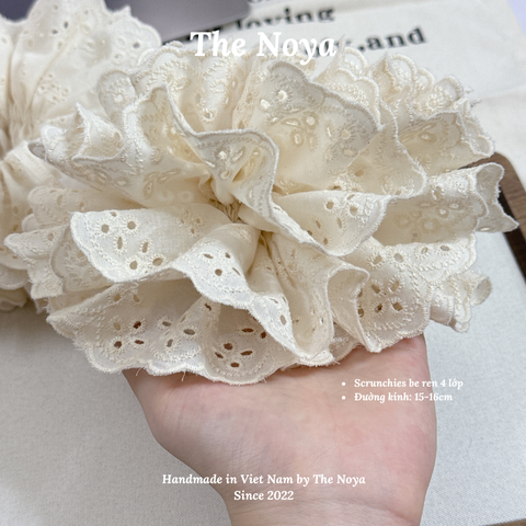 [SIÊU TO] Scrunchies 4 lớp màu be The Noya siêu bồng bềnh thô pha ren
