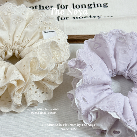 [SIÊU TO] Scrunchies 4 lớp màu be The Noya siêu bồng bềnh thô pha ren