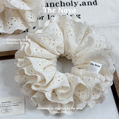 [SIÊU TO] Scrunchies 4 lớp màu be The Noya siêu bồng bềnh thô pha ren