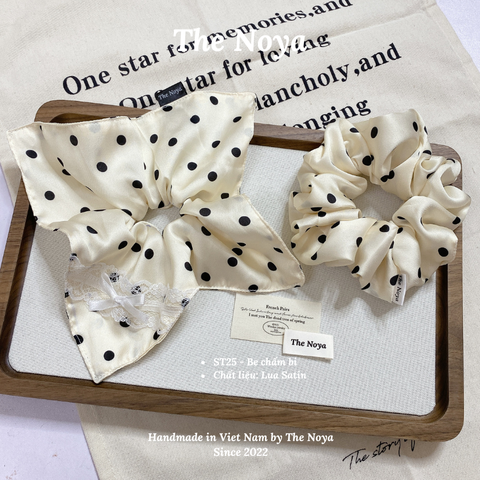 Be chấm bi - Dây buộc tóc siêu phồng handmade phi lụa by The Noya ST25