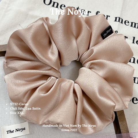 Dây buộc tóc scrunchies lụa satin phồng to phong cách tiểu thư sang chảnh The Noya CACAO ST32