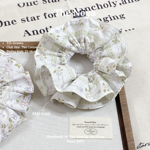 GREENY-Dây buộc tóc handmade hoạ tiết lạ by The Noya T15
