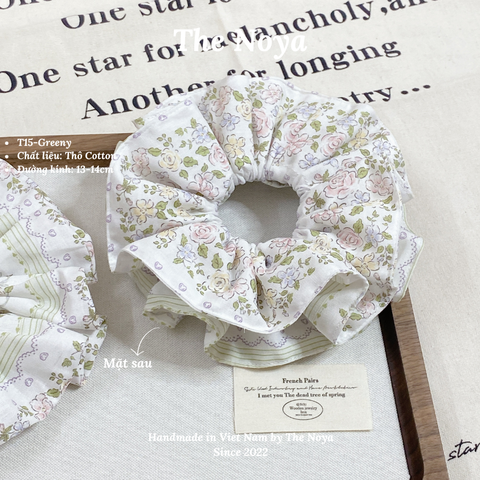 GREENY-Dây buộc tóc handmade hoạ tiết lạ by The Noya T15