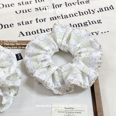 GREENY-Dây buộc tóc handmade hoạ tiết lạ by The Noya T15