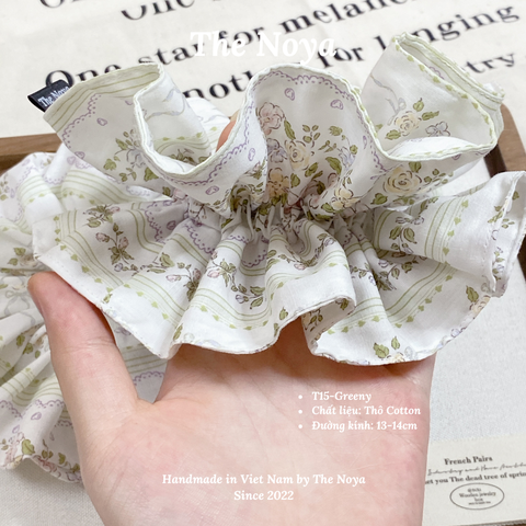 GREENY-Dây buộc tóc handmade hoạ tiết lạ by The Noya T15