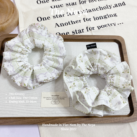 GREENY-Dây buộc tóc handmade hoạ tiết lạ by The Noya T15