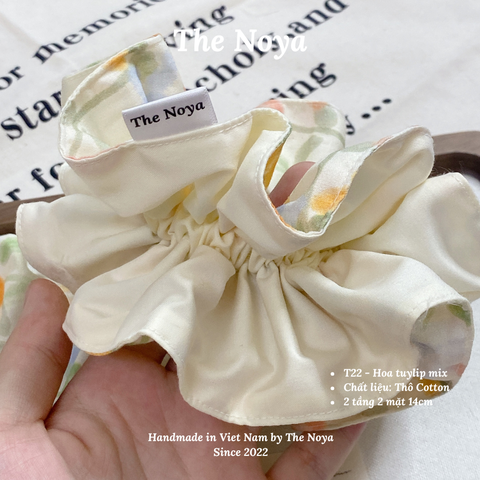 Scrunchies 2 TẦNG - Dây buộc tóc handmade hoạ tiết hoa tuylip mix The Noya T22