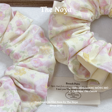 Scrunchies 2 TẦNG - Dây buộc tóc handmade hoạ tiết hoa loang mộng mơ The Noya T24
