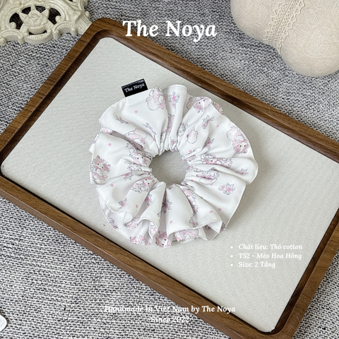 Mèo Hoa Hồng - Dây buộc tóc handmade siu phồng hoạ tiết mèo by The Noya T52