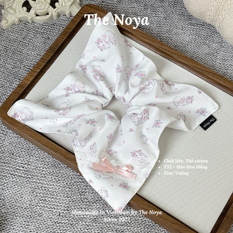 Mèo Hoa Hồng - Dây buộc tóc handmade siu phồng hoạ tiết mèo by The Noya T52