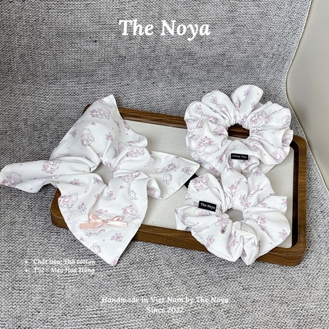 Mèo Hoa Hồng - Dây buộc tóc handmade siu phồng hoạ tiết mèo by The Noya T52