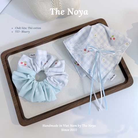 Bluery - Dây buộc tóc scrunchie handmade by The Noya chất thô cotton vibe xanh dương T57