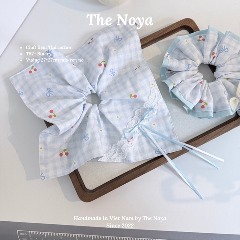 Bluery - Dây buộc tóc scrunchie handmade by The Noya chất thô cotton vibe xanh dương T57