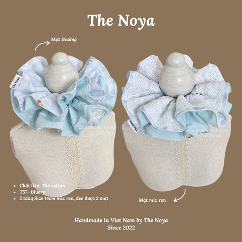 Bluery - Dây buộc tóc scrunchie handmade by The Noya chất thô cotton vibe xanh dương T57