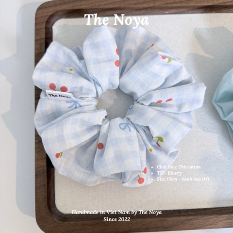 Bluery - Dây buộc tóc scrunchie handmade by The Noya chất thô cotton vibe xanh dương T57