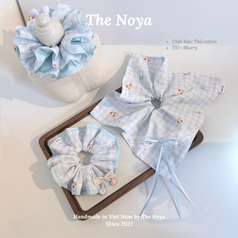 Bluery - Dây buộc tóc scrunchie handmade by The Noya chất thô cotton vibe xanh dương T57