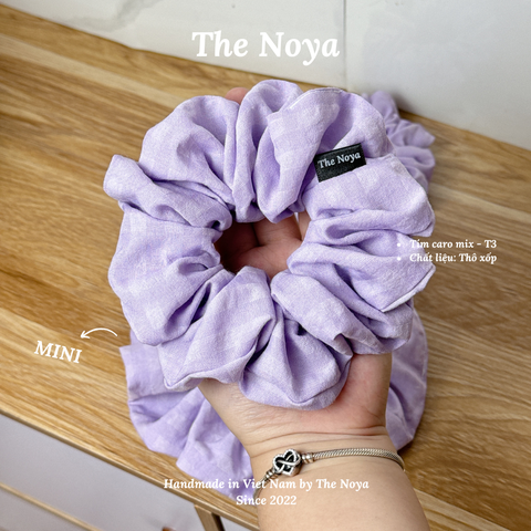 Dây buộc tóc tím caro mix thủ công handmade chất thô xốp The Noya T3