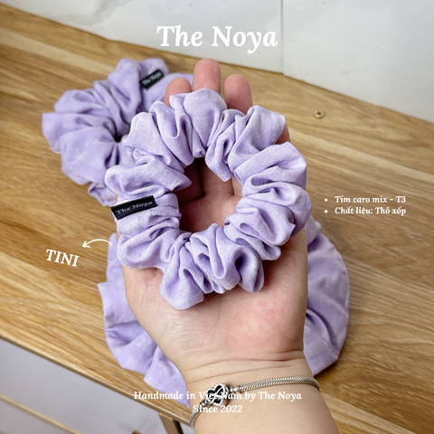 Dây buộc tóc tím caro mix thủ công handmade chất thô xốp The Noya T3