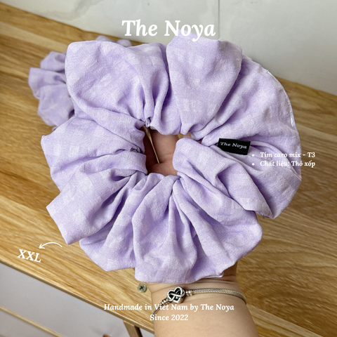 Dây buộc tóc tím caro mix thủ công handmade chất thô xốp The Noya T3