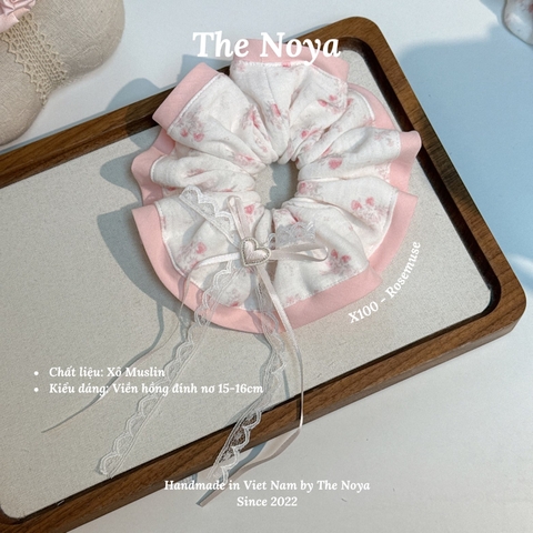 Rosemuse Scrunchie - Dây buộc tóc xô muslim 2 tầng phối viền, scrunchie cẩm tú cầu handmade by The Noya X100