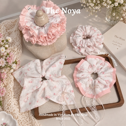 Rosemuse Scrunchie - Dây buộc tóc xô muslim 2 tầng phối viền, scrunchie cẩm tú cầu handmade by The Noya X100