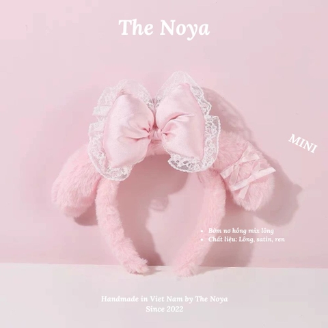 Bờm nơ hồng satin phối ren tai thỏ siêu to The Noya B1