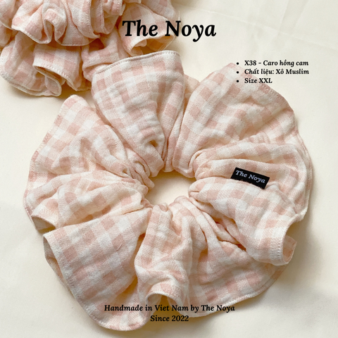 Dây buộc tóc/Scrunchies hoạ tiết caro hồng cam handmade Loại 1 The Noya X38