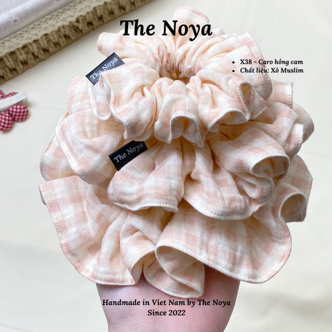 Dây buộc tóc/Scrunchies hoạ tiết caro hồng cam handmade Loại 1 The Noya X38