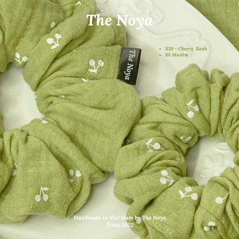 [SIÊU PHỒNG] Scrunchies hoạ tiết Cherry Xanh handmade Siêu Phồng The Noya X39