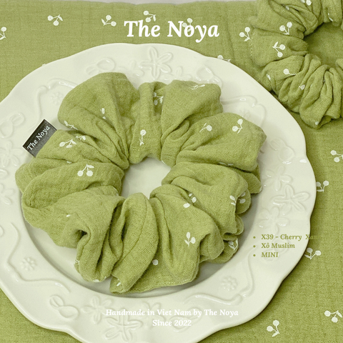 [SIÊU PHỒNG] Scrunchies hoạ tiết Cherry Xanh handmade Siêu Phồng The Noya X39