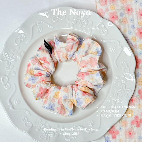 [SIÊU TO] Scrunchies hoạ tiết Hoa Loang Sáng Mí viền handmade Siêu Phồng The Noya X40
