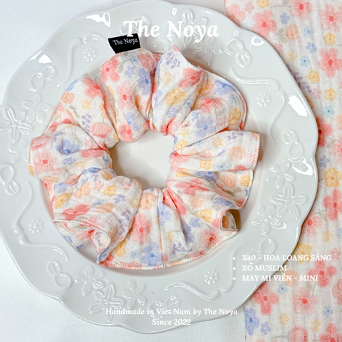 [SIÊU TO] Scrunchies hoạ tiết Hoa Loang Sáng Mí viền handmade Siêu Phồng The Noya X40