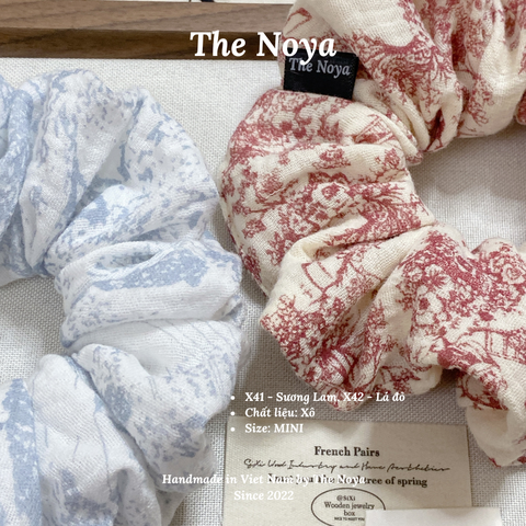 X41, X42 - Dây buộc tóc scrunchies Xô Muslin 2 lớp hoạ tiết lạ handmade by The Noya