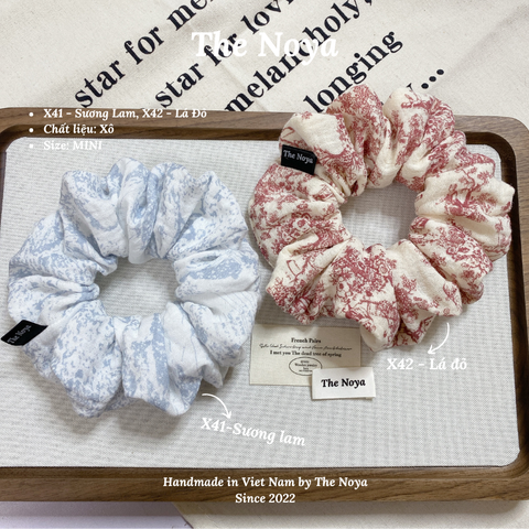 X41, X42 - Dây buộc tóc scrunchies Xô Muslin 2 lớp hoạ tiết lạ handmade by The Noya