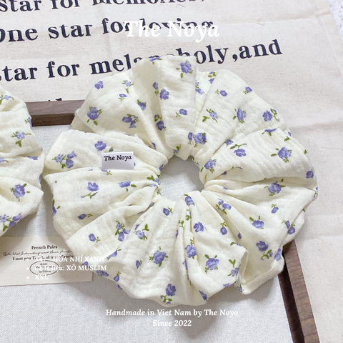 [SIÊU PHỒNG] Scrunchies form to bồng bềnh hoạ tiết hoa nhí xanh handmade The Noya X47