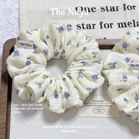 [SIÊU PHỒNG] Scrunchies form to bồng bềnh hoạ tiết hoa nhí xanh handmade The Noya X47