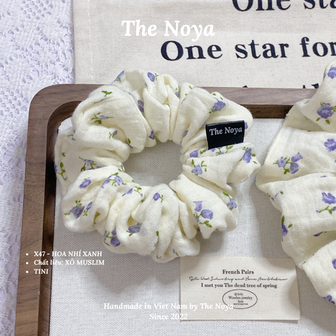 [SIÊU PHỒNG] Scrunchies form to bồng bềnh hoạ tiết hoa nhí xanh handmade The Noya X47