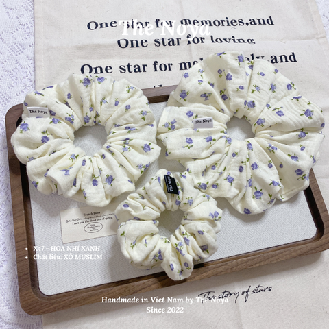 [SIÊU PHỒNG] Scrunchies form to bồng bềnh hoạ tiết hoa nhí xanh handmade The Noya X47