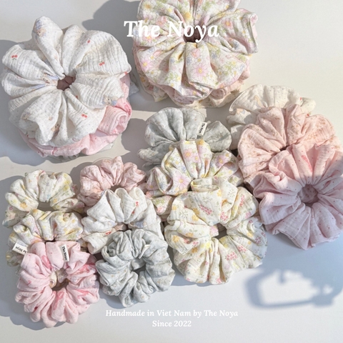 Scrunchie, dây buộc tóc 2 tầng xô muslim handmade siêu phồng hoạ tiết vintage The Noya X85-X90