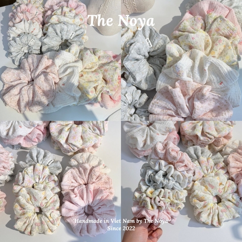 Scrunchie, dây buộc tóc 2 tầng xô muslim handmade siêu phồng hoạ tiết vintage The Noya X85-X90