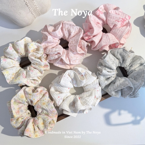 Scrunchie, dây buộc tóc 2 tầng xô muslim handmade siêu phồng hoạ tiết vintage The Noya X85-X90