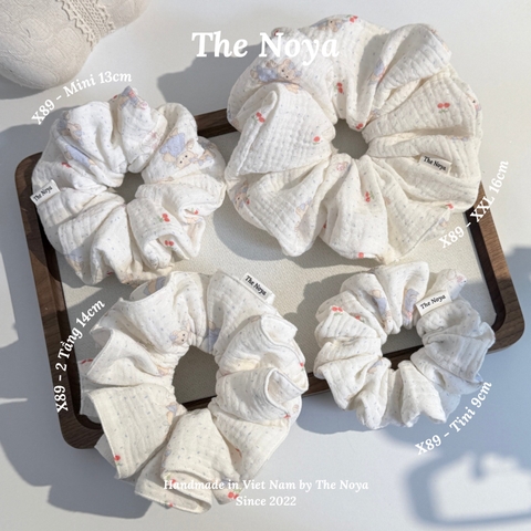 Scrunchie, dây buộc tóc 2 tầng xô muslim handmade siêu phồng hoạ tiết vintage The Noya X85-X90