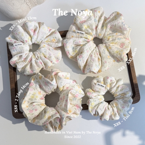 Scrunchie, dây buộc tóc 2 tầng xô muslim handmade siêu phồng hoạ tiết vintage The Noya X85-X90