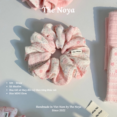 'STRAW' Scrunchies handmade siêu phồng tone hồng pastel 2 tầng, viền hồng by The Noya X91