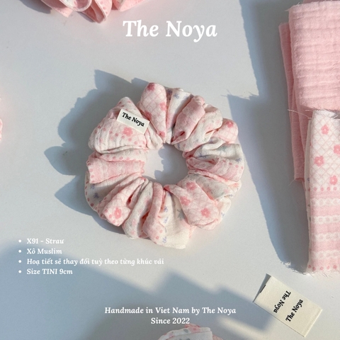 'STRAW' Scrunchies handmade siêu phồng tone hồng pastel 2 tầng, viền hồng by The Noya X91