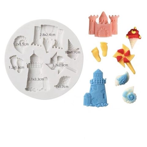 Khuôn Silicon lâu đài + ốc biển + bàn chân nhỏ