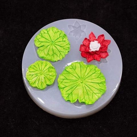 Khuôn silicon hoa sen + lá sen nhí khuôn tròn