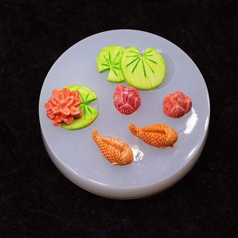 Khuôn silicon sen + lá sen + cá khuôn tròn