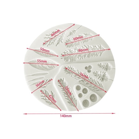 Khuôn Silicon lá dương xỉ lá thông tròn cá loại